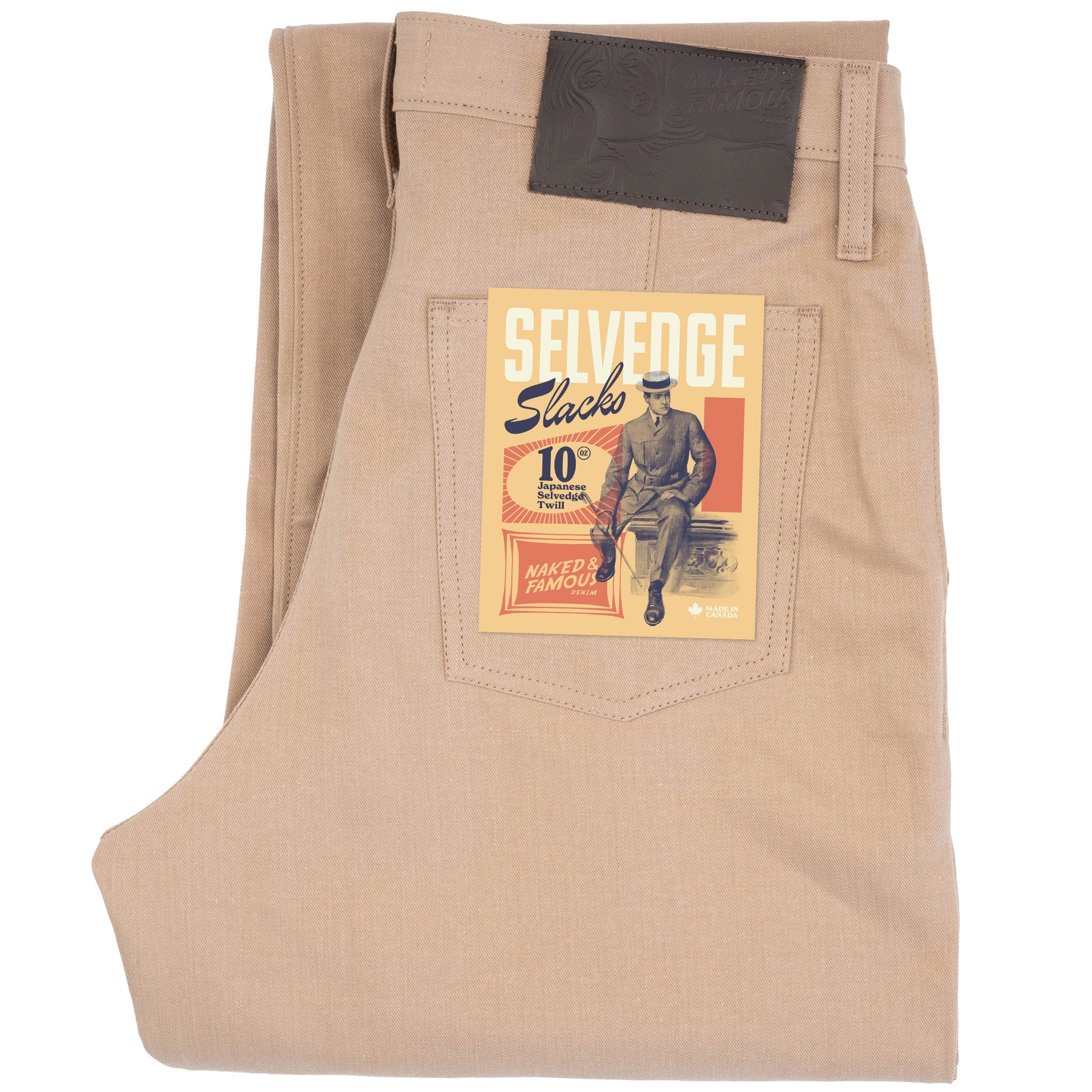Pleated Trouser - Selvedge Slacks Beige by Naked & Famous Denim