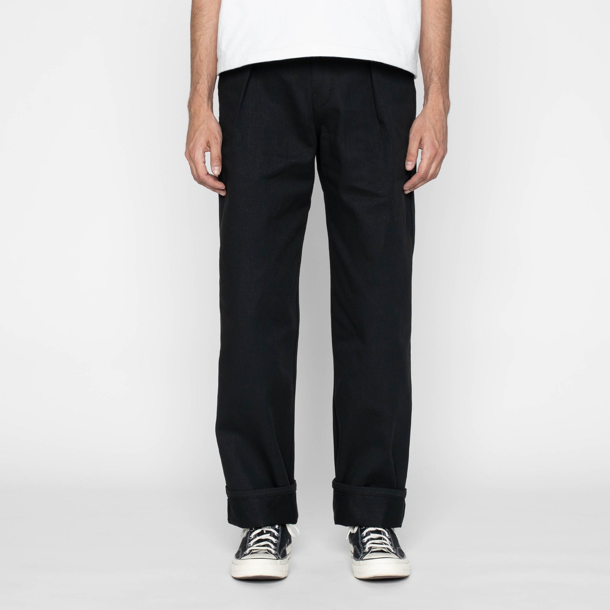 Pleated Trouser - Selvedge Slacks Black by Naked & Famous Denim