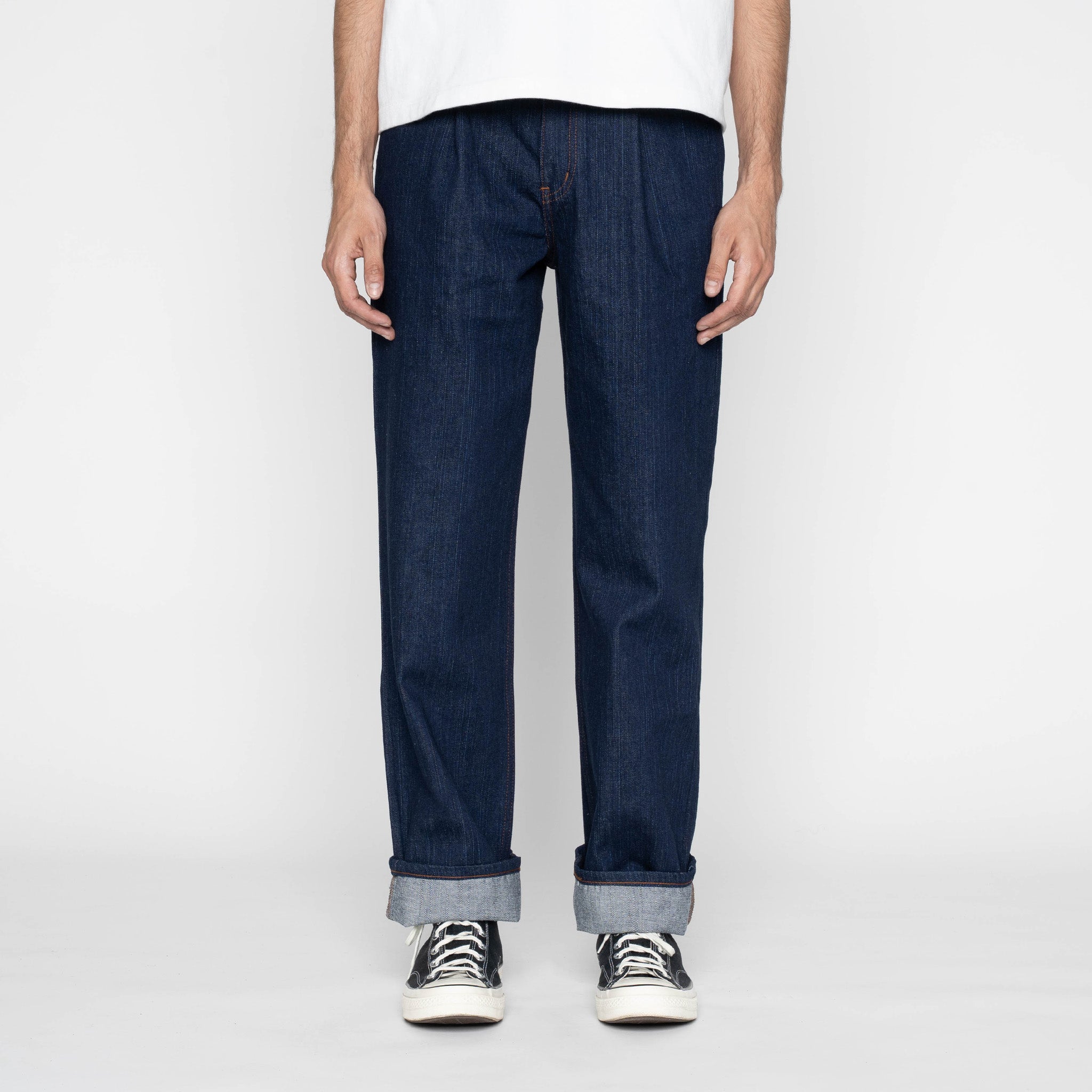 Pleated Trouser - Vertical Slub Denim by Naked & Famous Denim