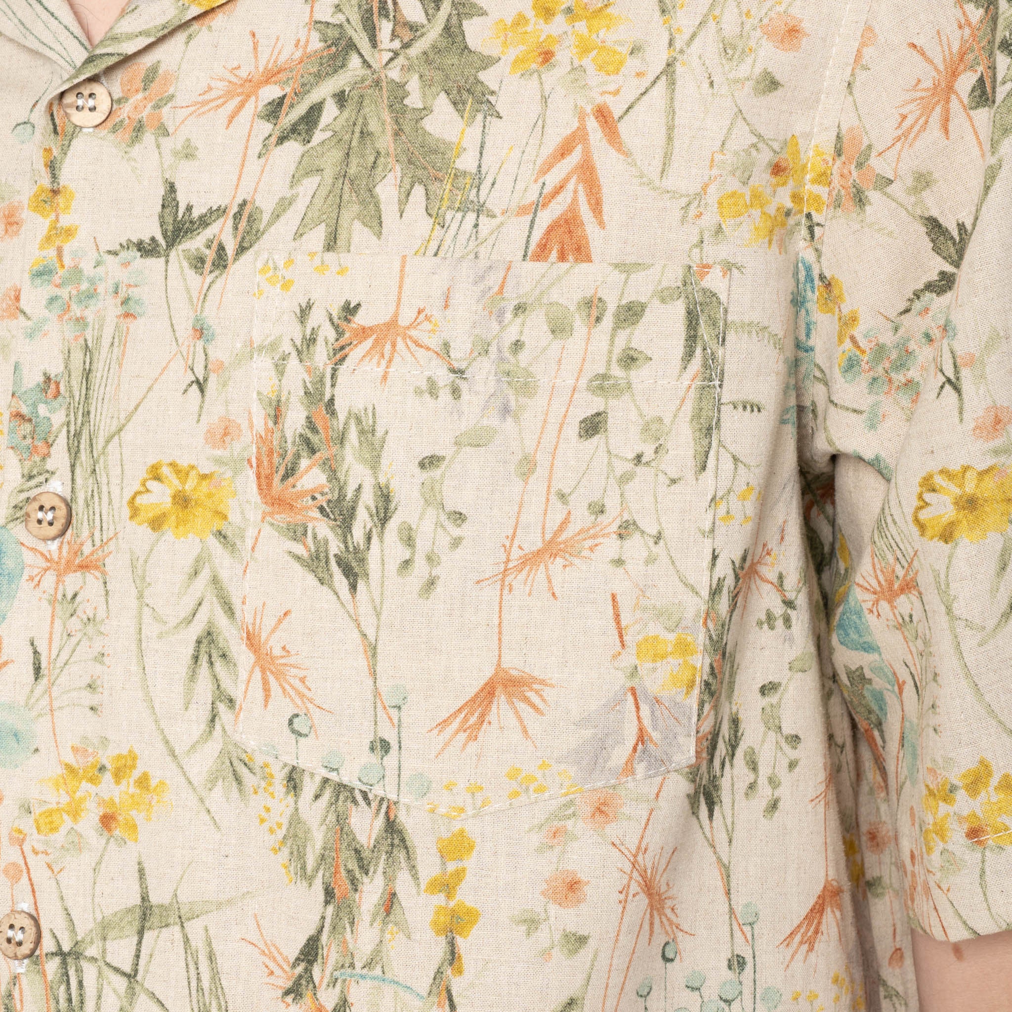 Aloha Shirt - Flowers Painting - Natural by Naked & Famous Denim
