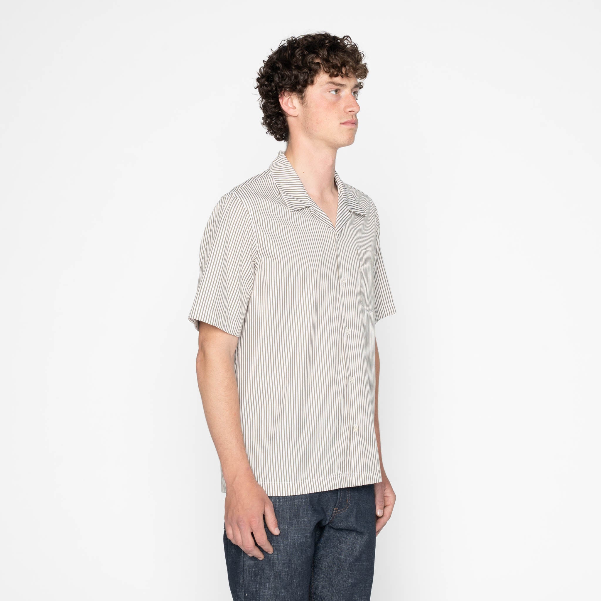 Aloha Shirt - Double Double Stripes - Green by Naked & Famous Denim