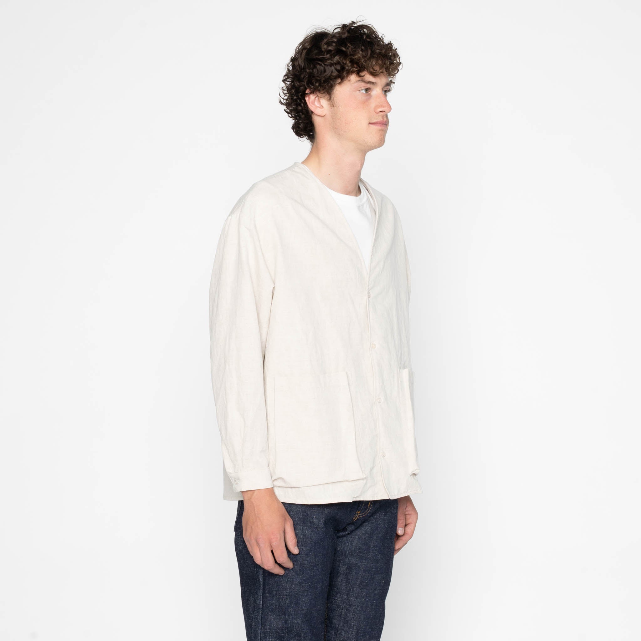 Wise Guy Jacket- Linen Blend Denim - Ecru by Naked & Famous Denim