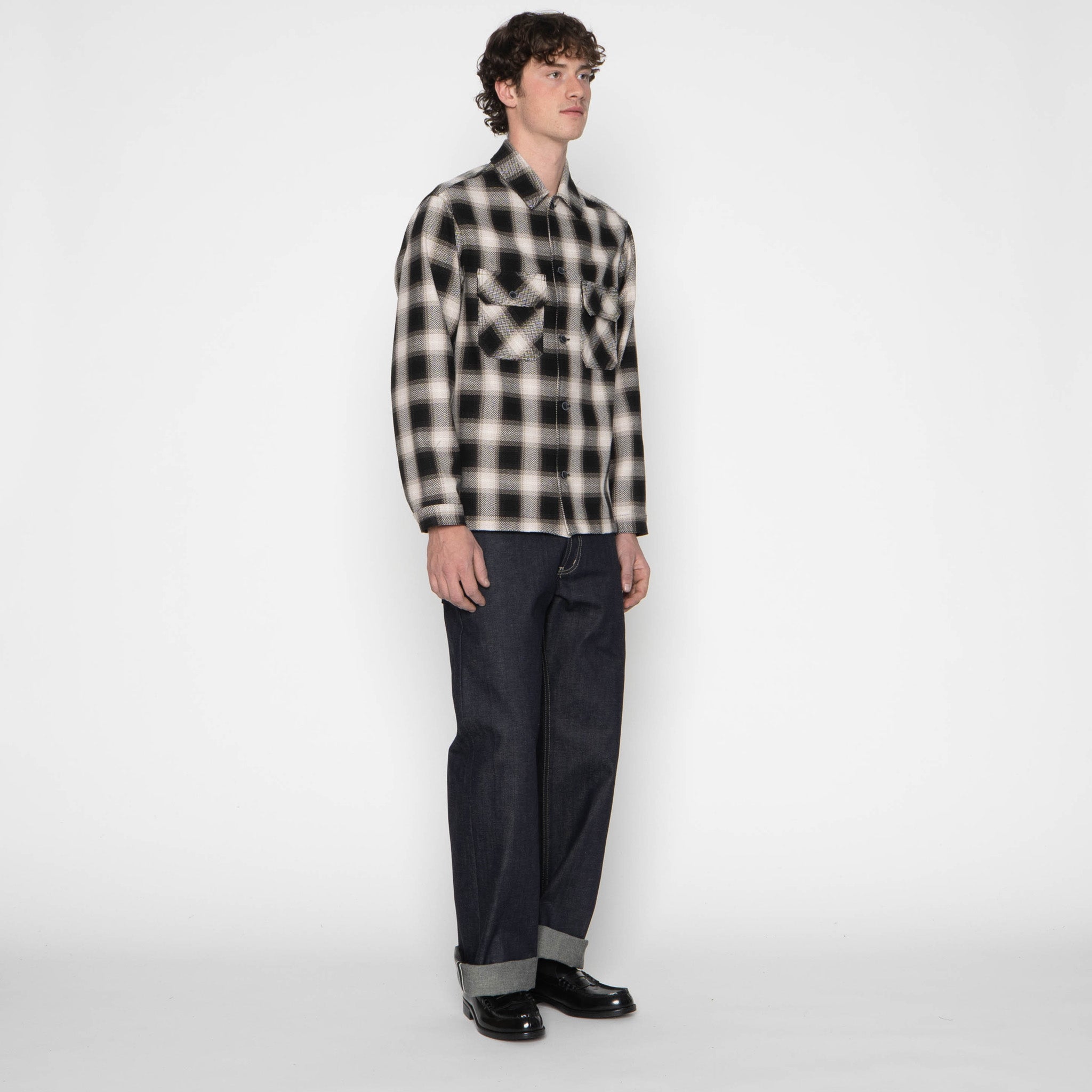 Work Shirt - Trippy Ombre Plaid - Ivory by Naked & Famous Denim