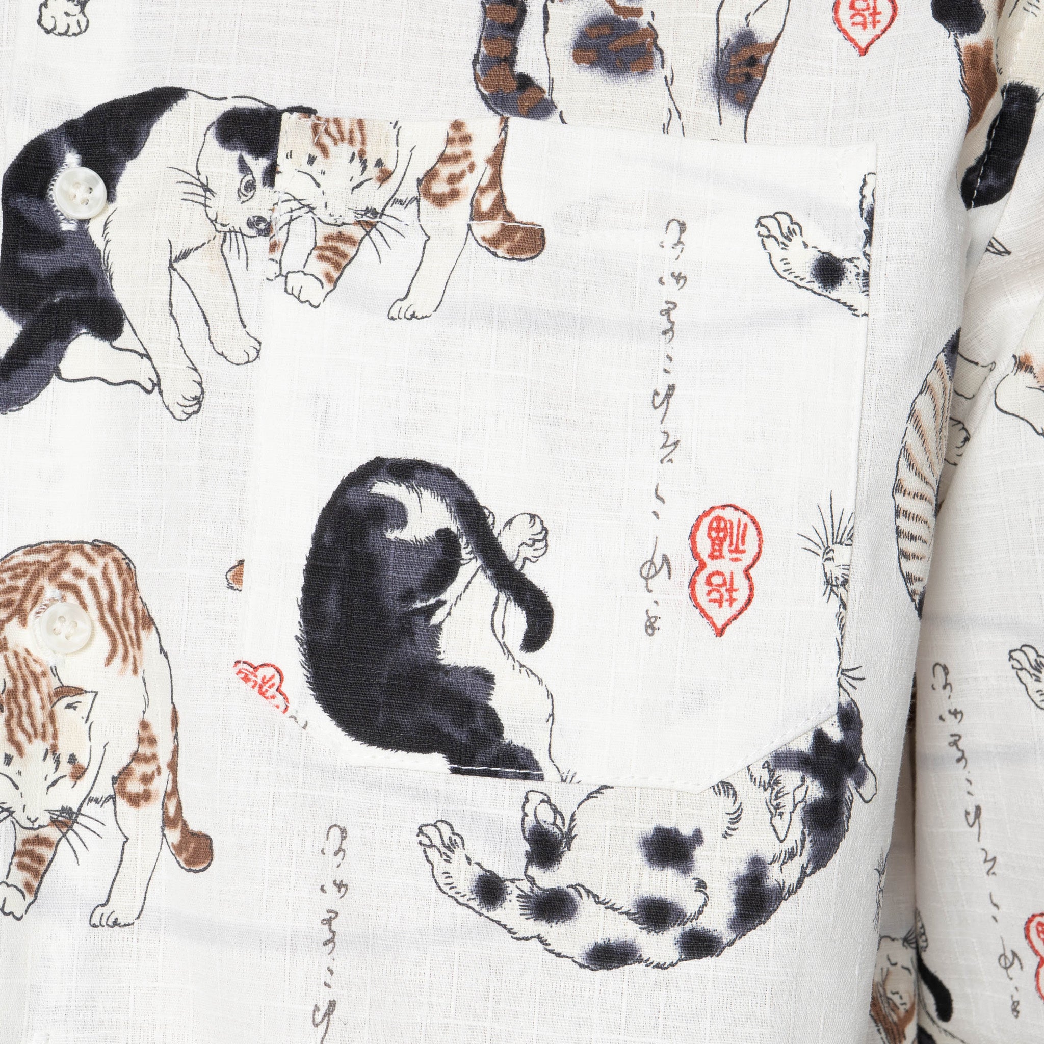 True Shirt - Japanese Neko Cats - Bone by Naked & Famous Denim