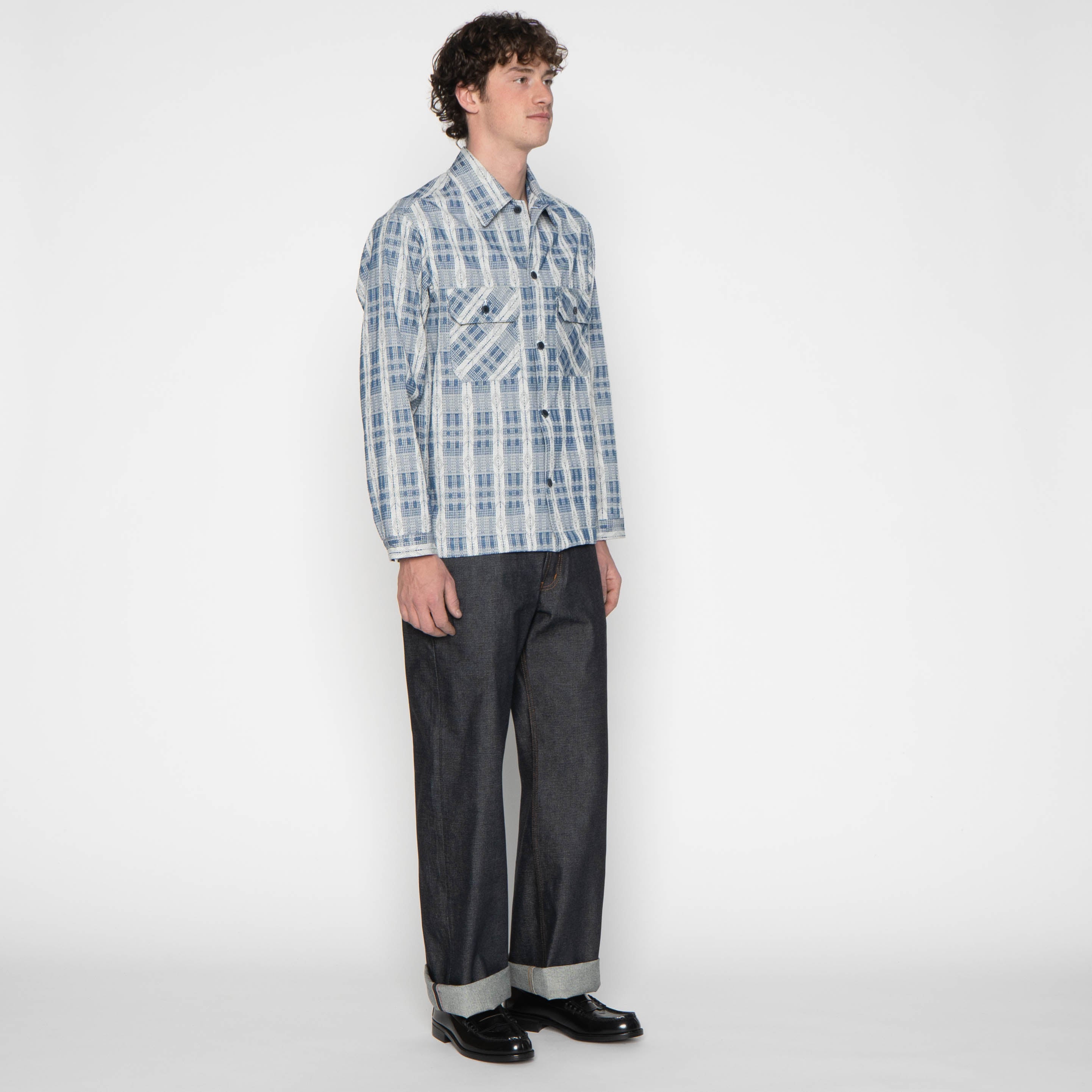 Work Shirt - Sashiko Weave - White / Indigo by Naked & Famous Denim