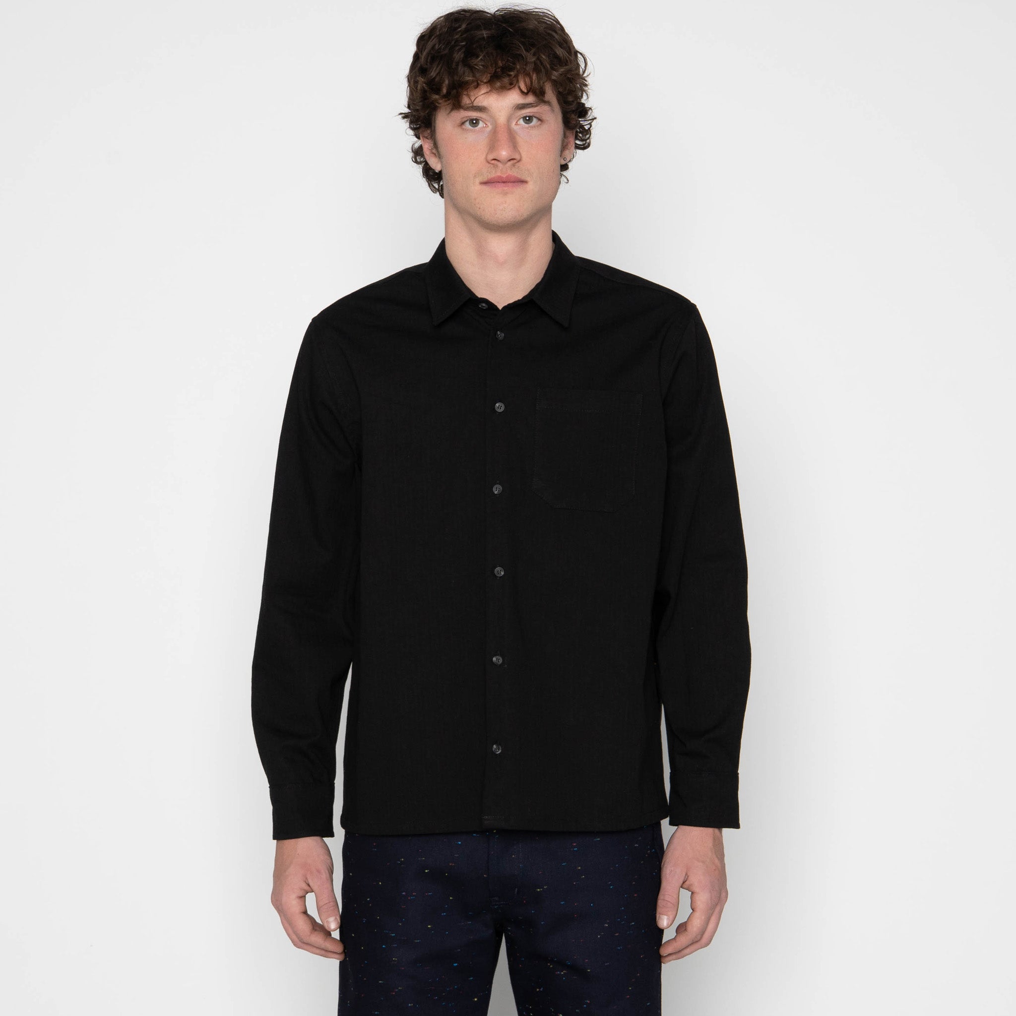 True Shirt - Black Herringbone Denim - Black by Naked & Famous Denim