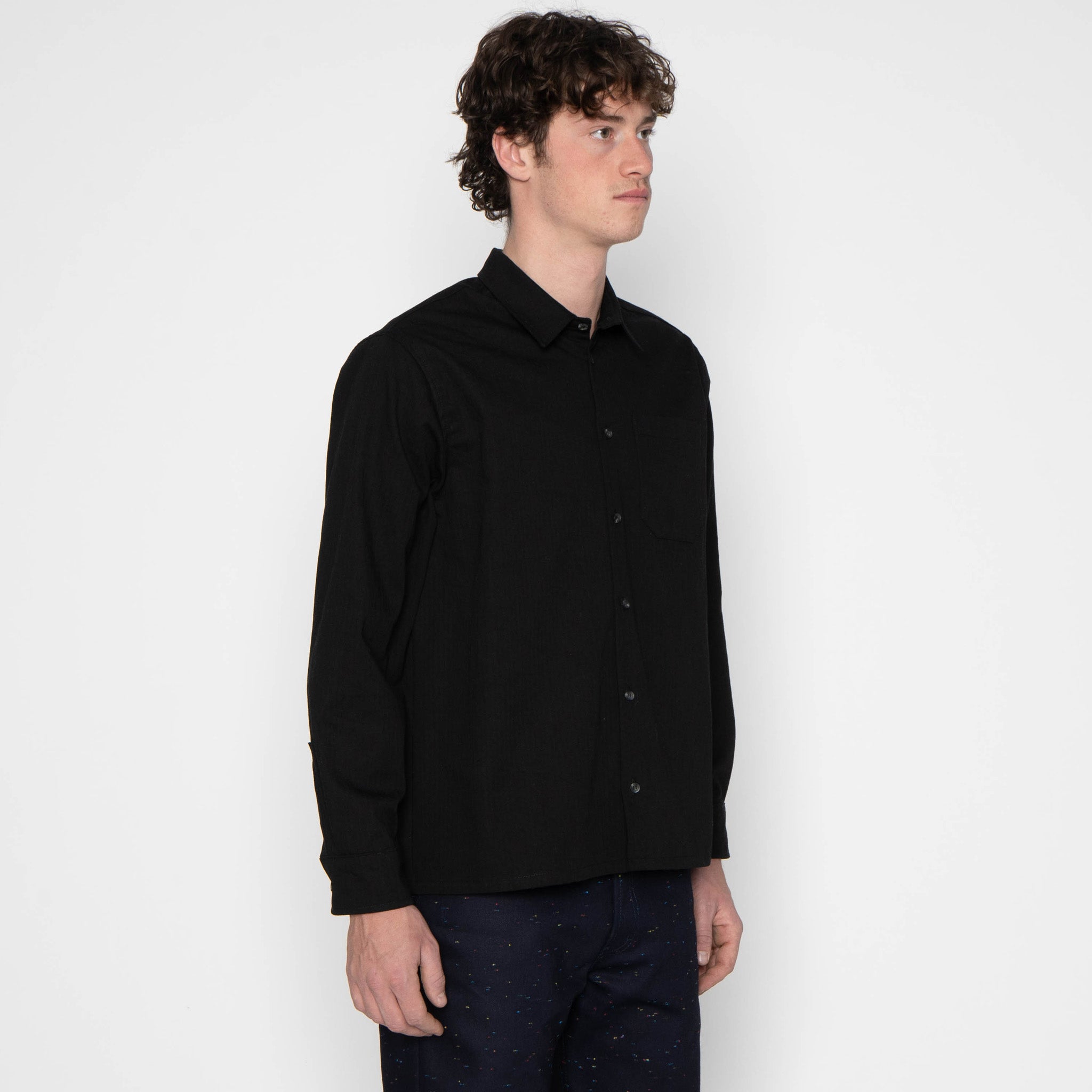 True Shirt - Black Herringbone Denim - Black by Naked & Famous Denim