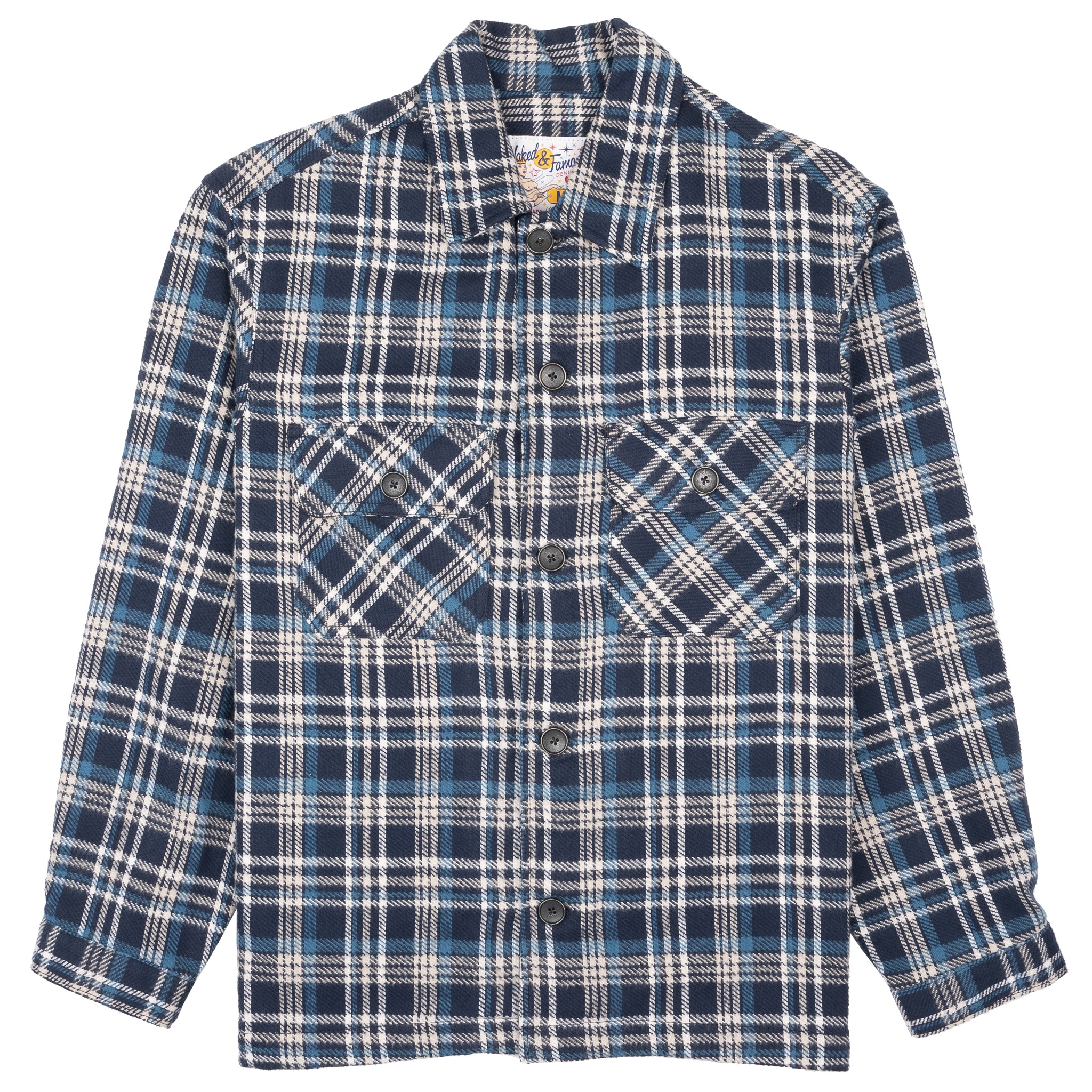 Over Shirt - Triple Yarn Twill Check Brush - Navy by Naked & Famous Denim