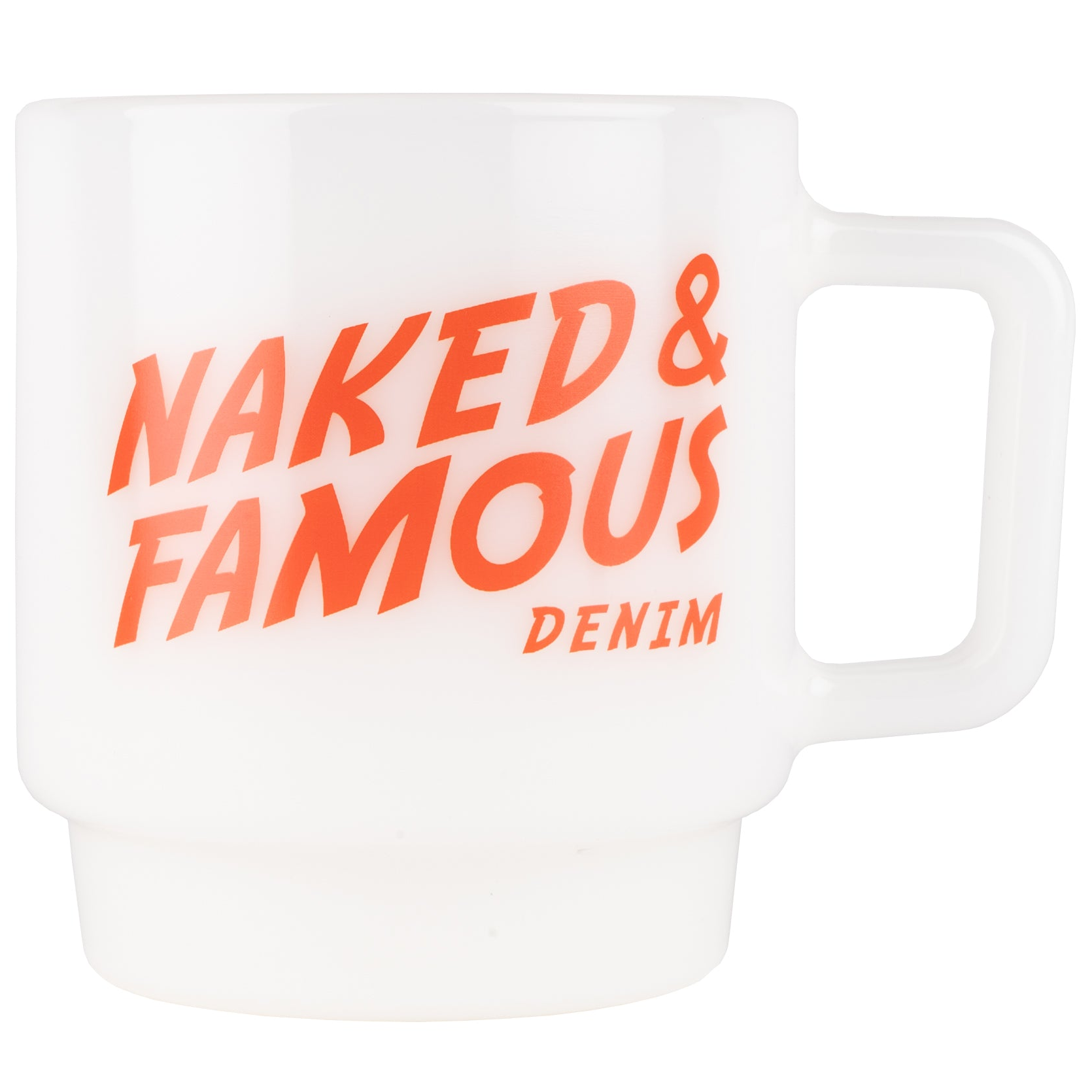 Milk Glass Stackable Mug - White with Red Logo by Naked & Famous Denim