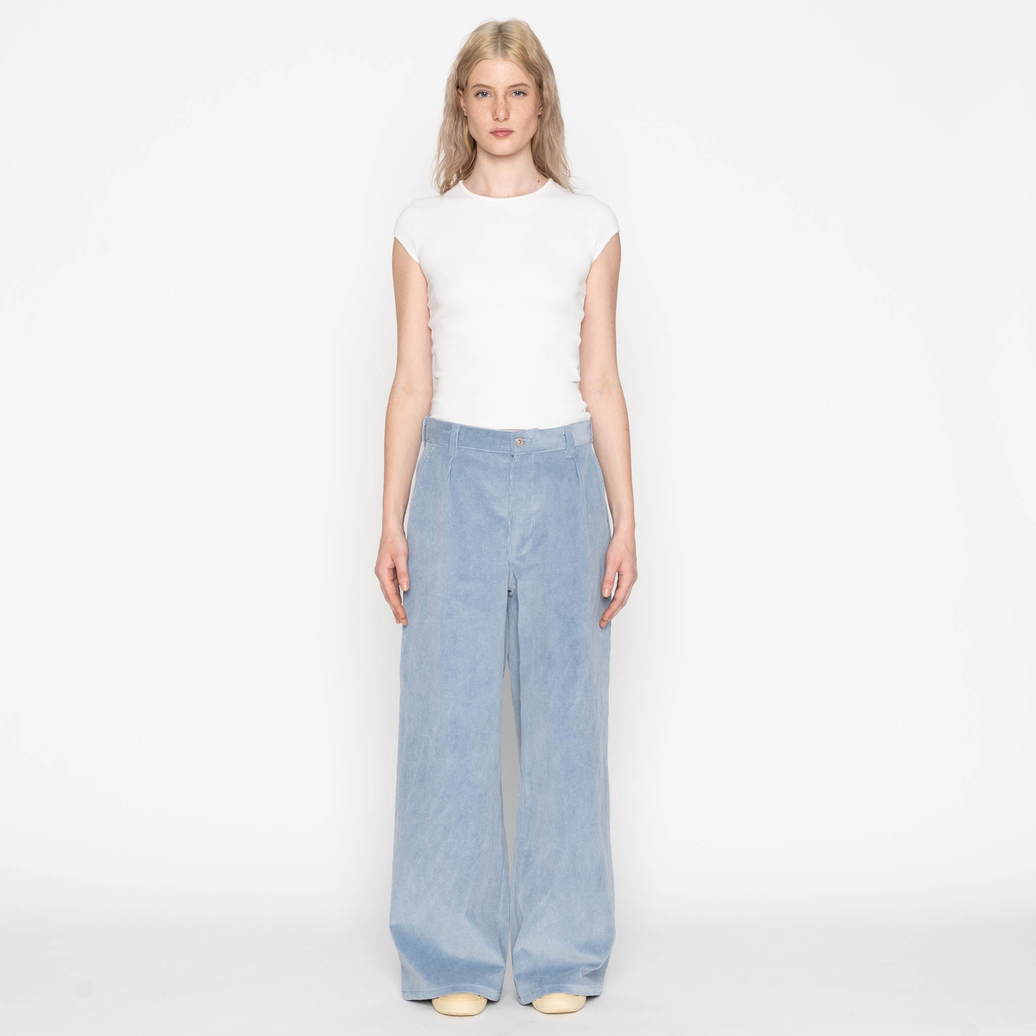 Wide Leg Trouser - Faded Corduroy Organic - Pale Indigo by Naked & Famous Denim