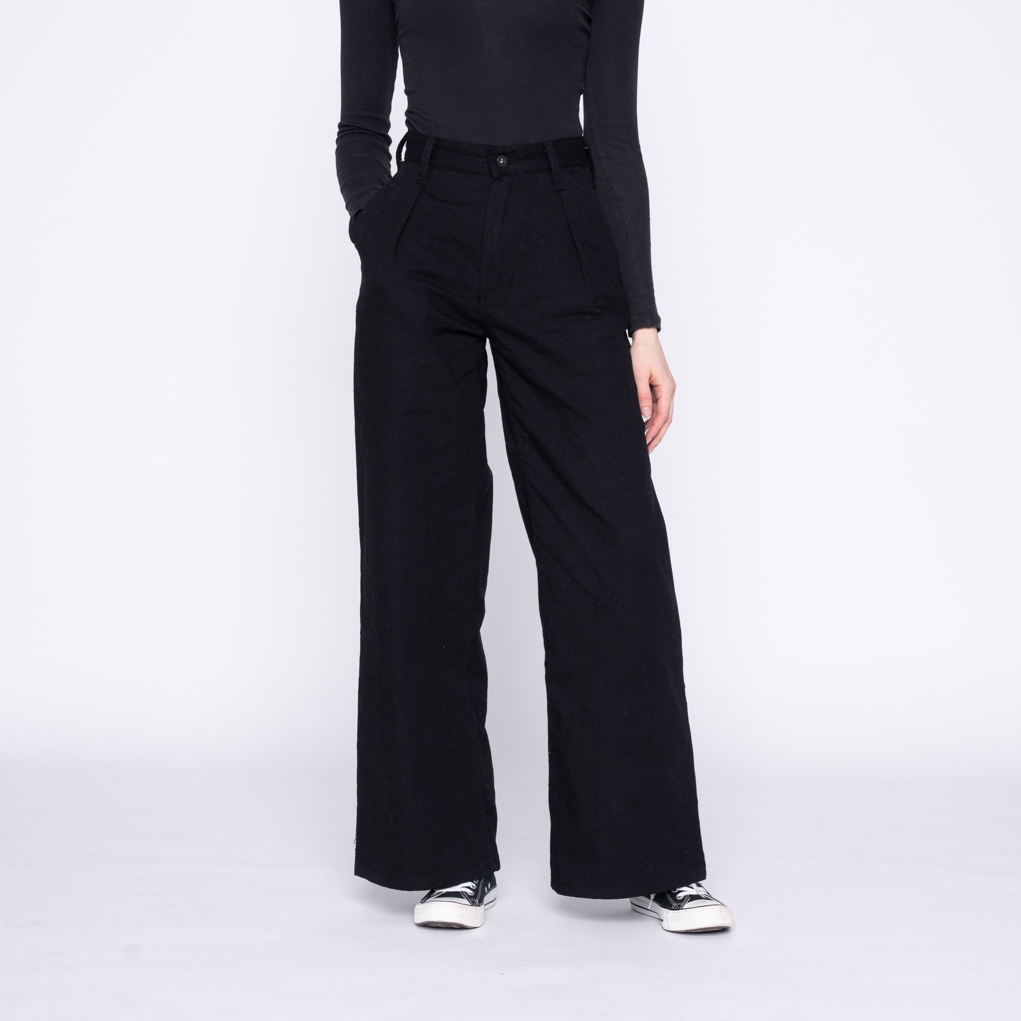 Wide Leg Trouser - Rinsed Oxford - Black by Naked & Famous Denim