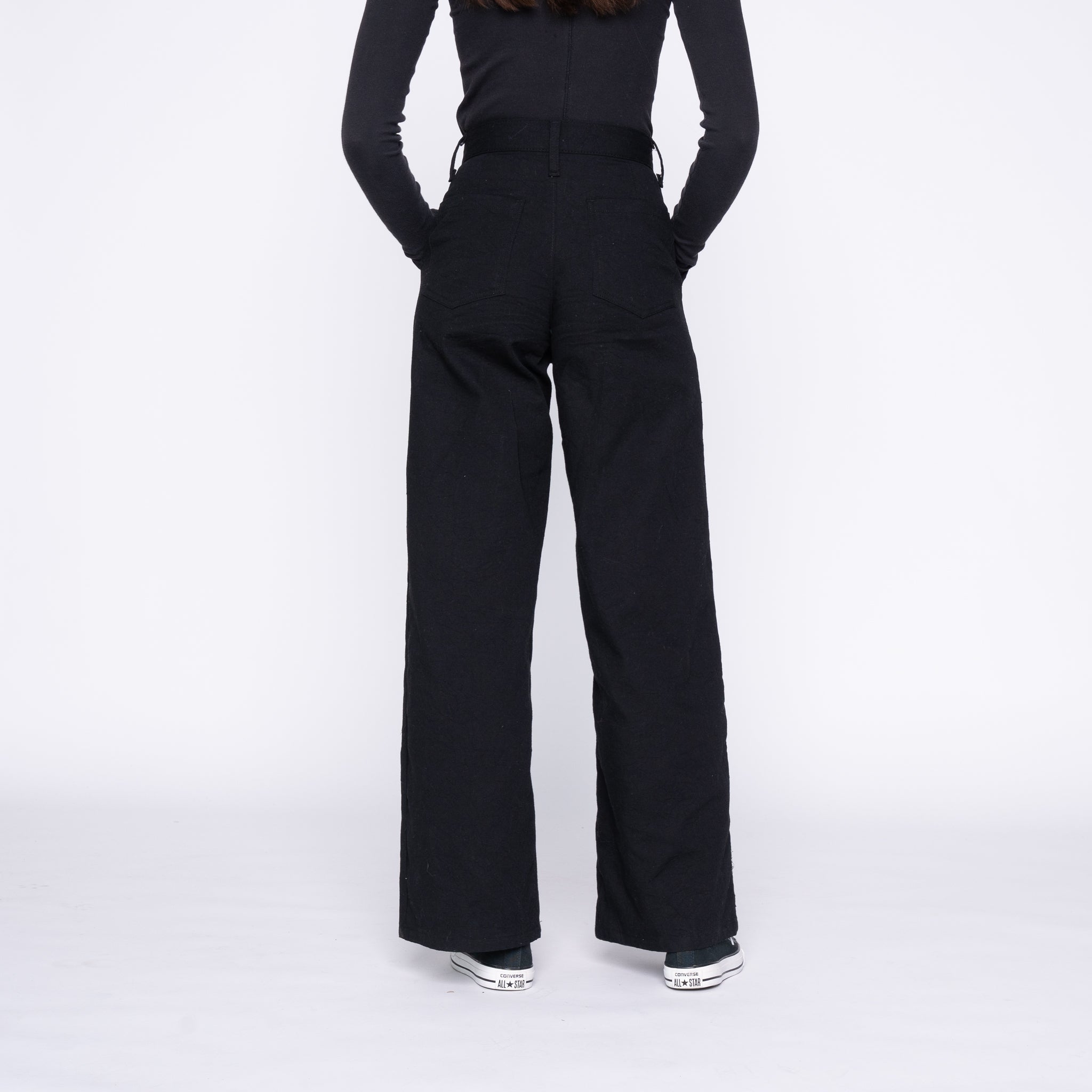 Wide Leg Trouser - Rinsed Oxford - Black by Naked & Famous Denim