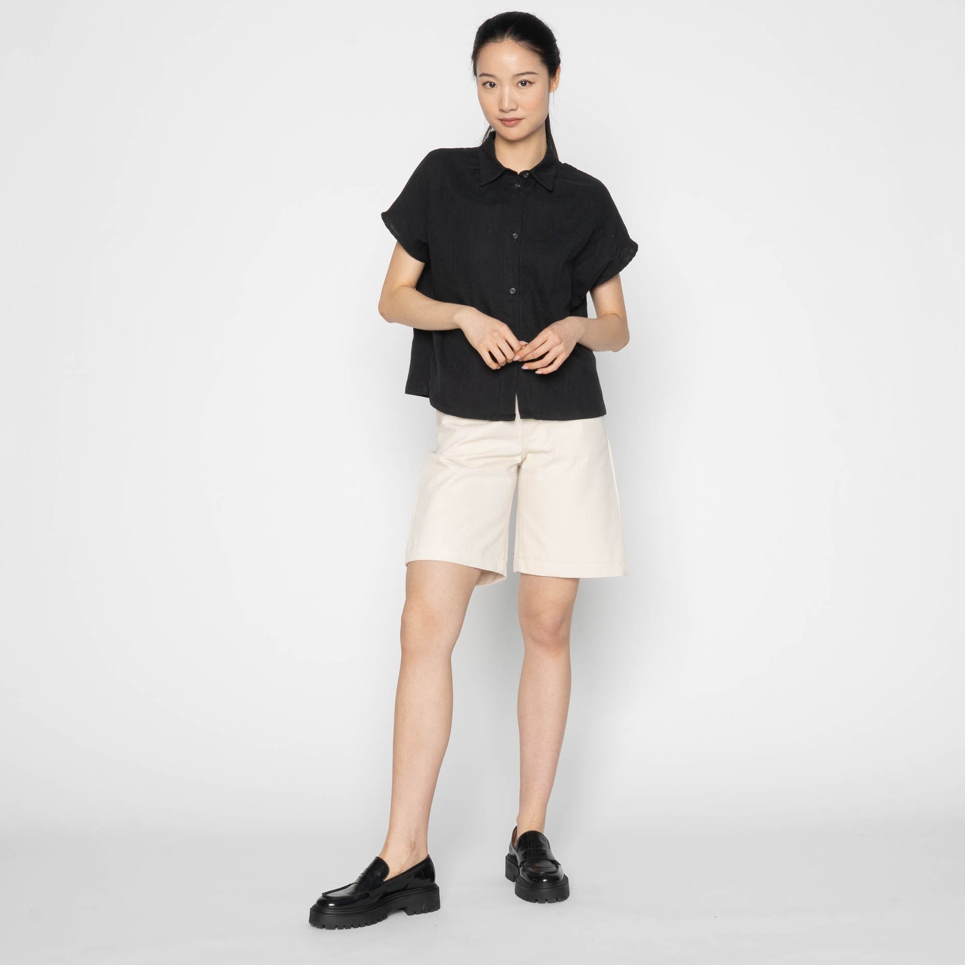Andie Shorts - Hard Twist Organic Herringbone - Ecru by Naked & Famous Denim