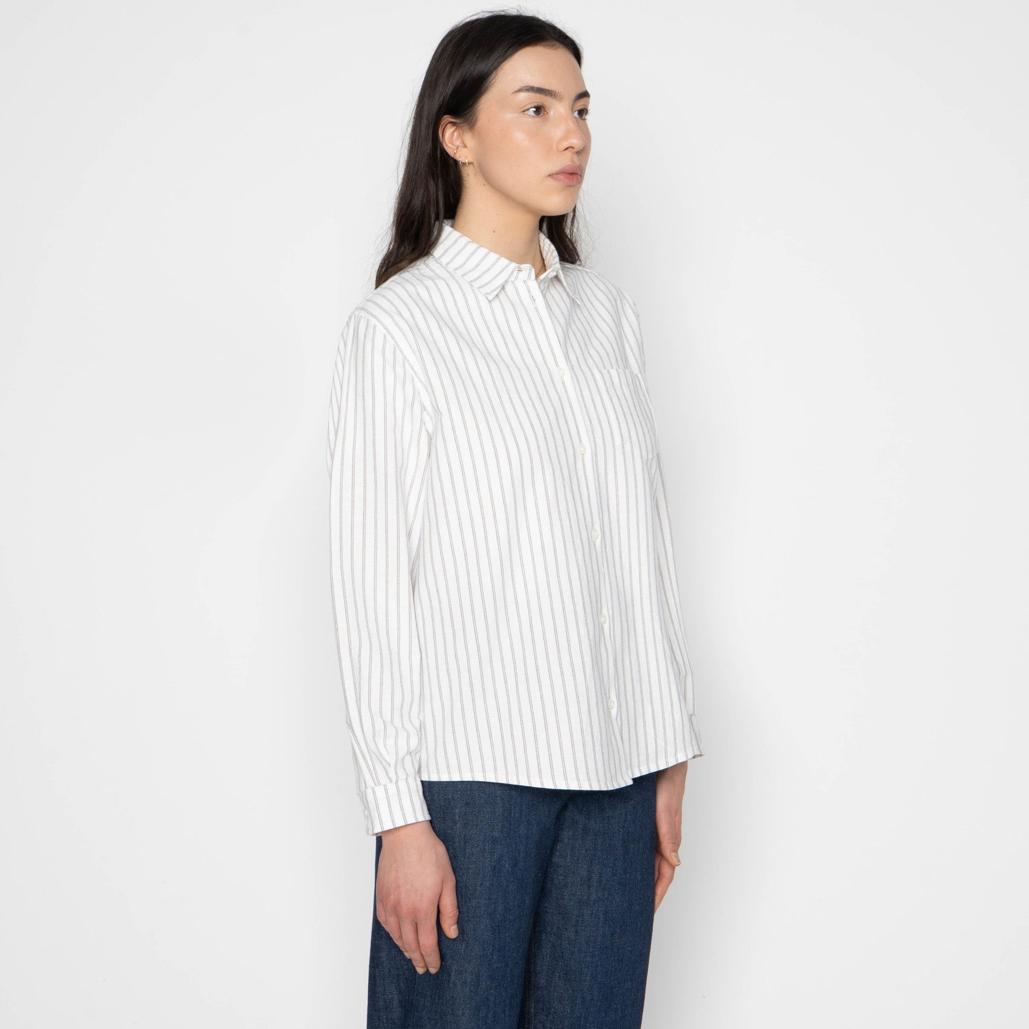Judy Shirt - Cotton Yarn Dyed Oxford - Stripe - White by Naked & Famous Denim
