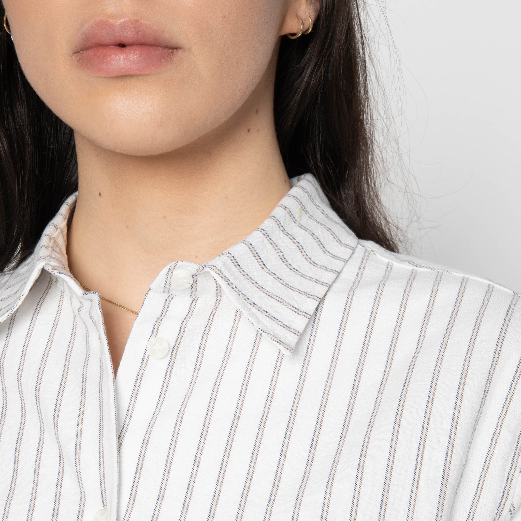 Judy Shirt - Cotton Yarn Dyed Oxford - Stripe - White by Naked & Famous Denim