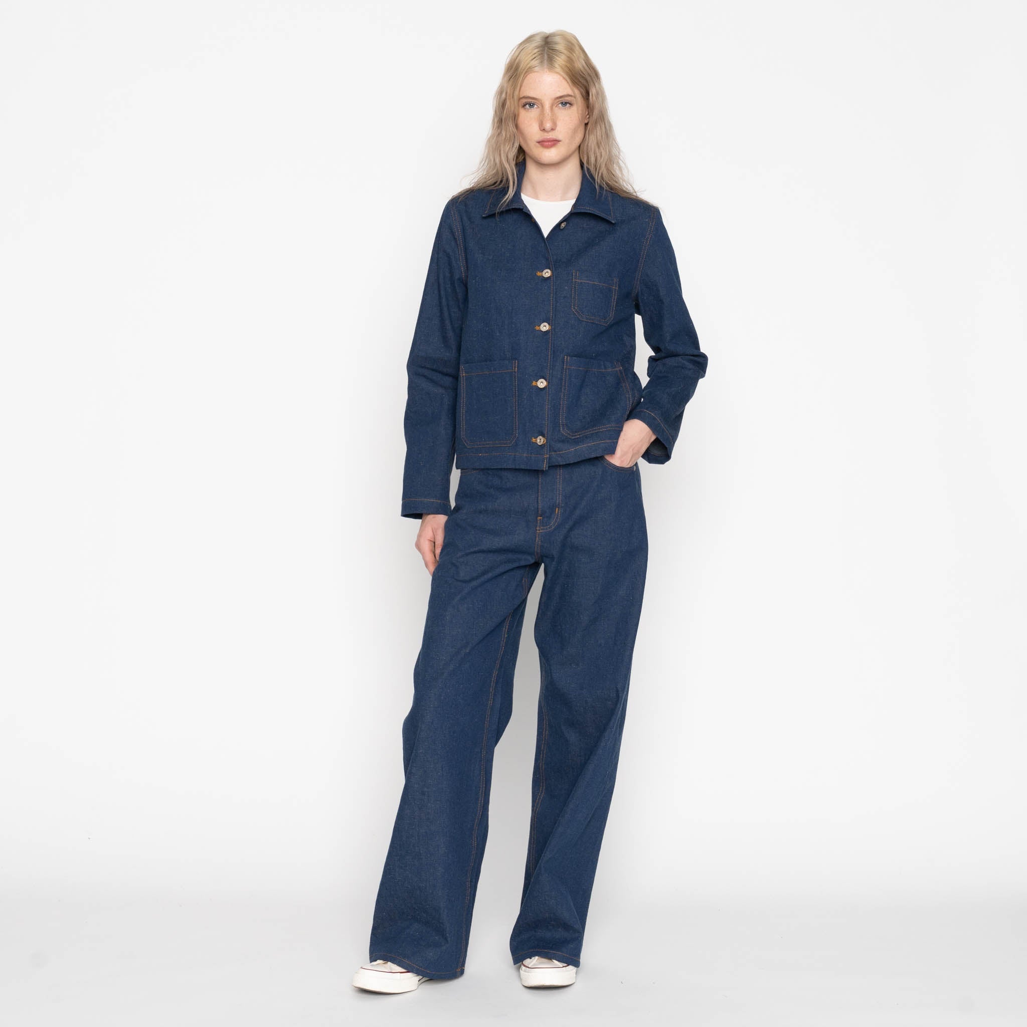 Gracie Jacket - 2x1 Dungaree Nep Denim - Mid Indigo by Naked & Famous Denim