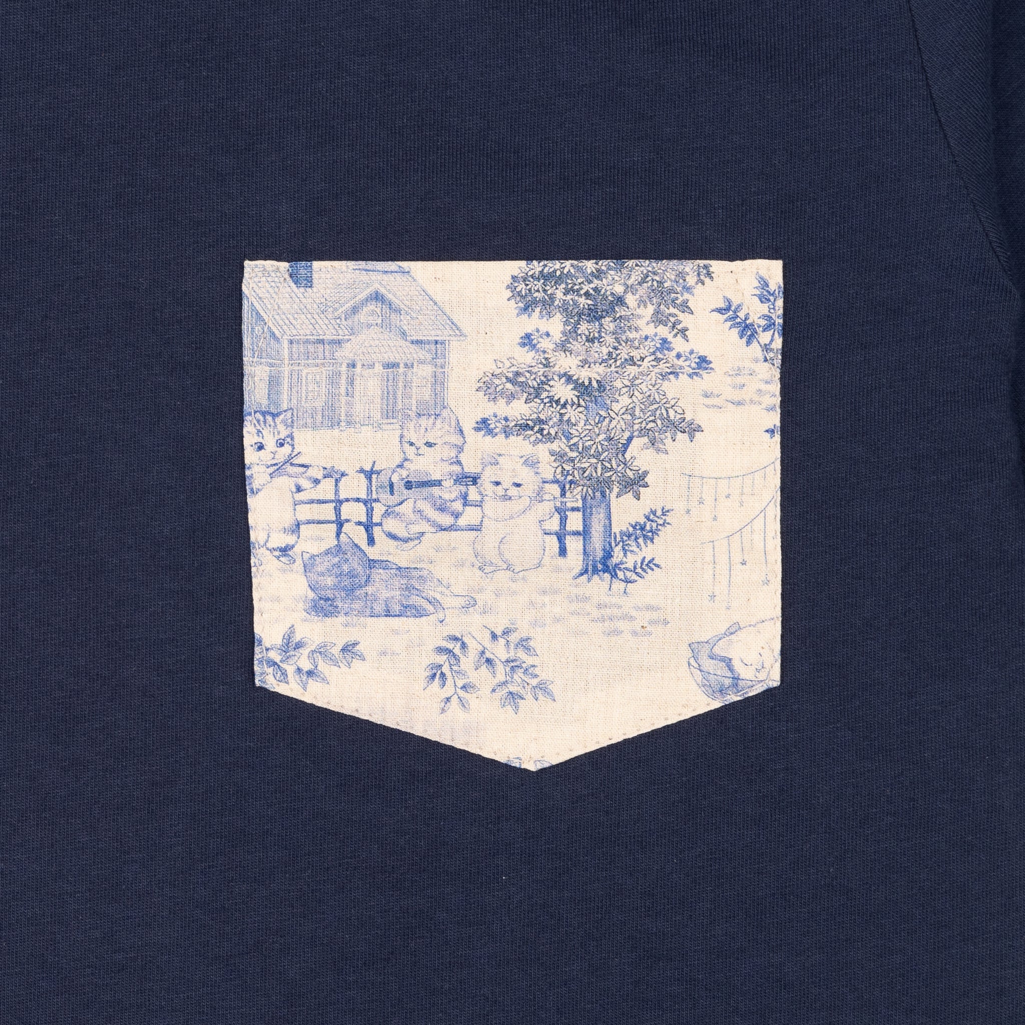 Pocket Tee - Navy - Linen Cats - Blue by Naked & Famous Denim