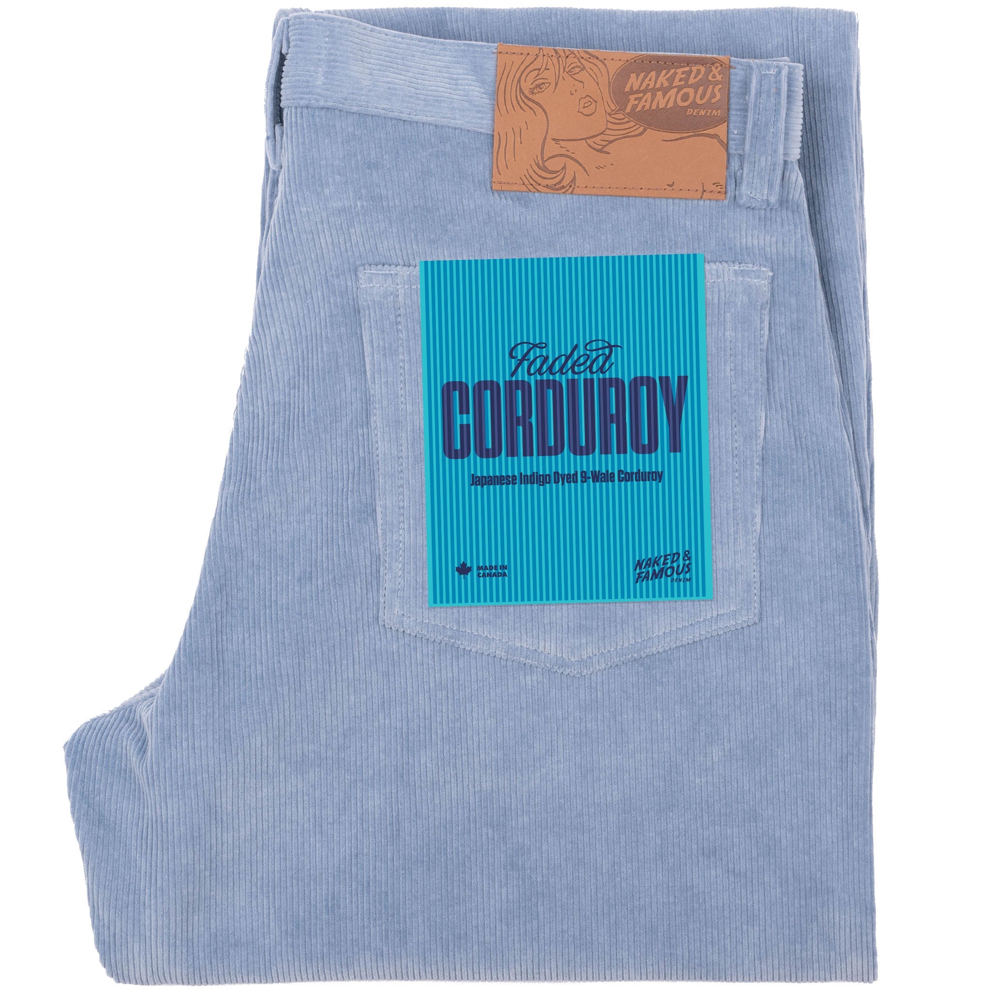 Pleated Trouser - Faded Corduroy Organic - Pale Indigo by Naked & Famous Denim