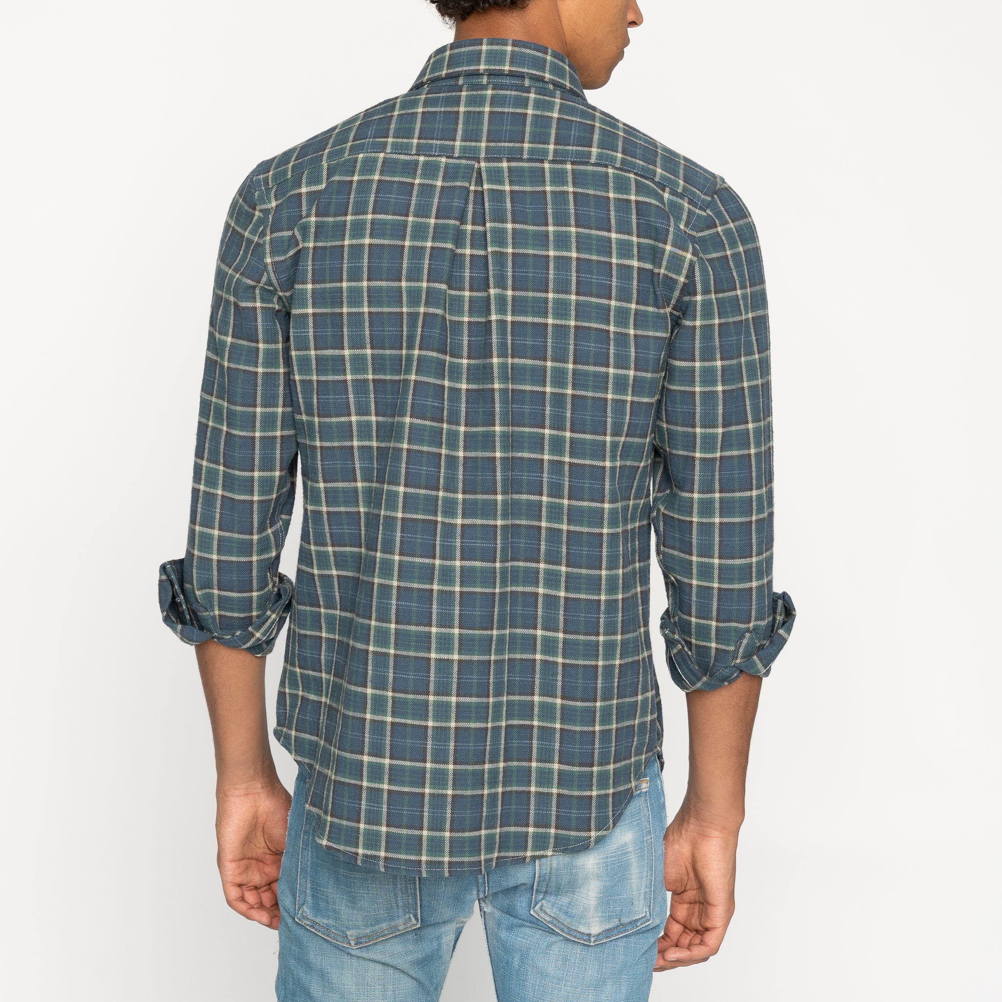 Easy Shirt - Big Slub Check Flannel - Navy + Green by Naked & Famous Denim