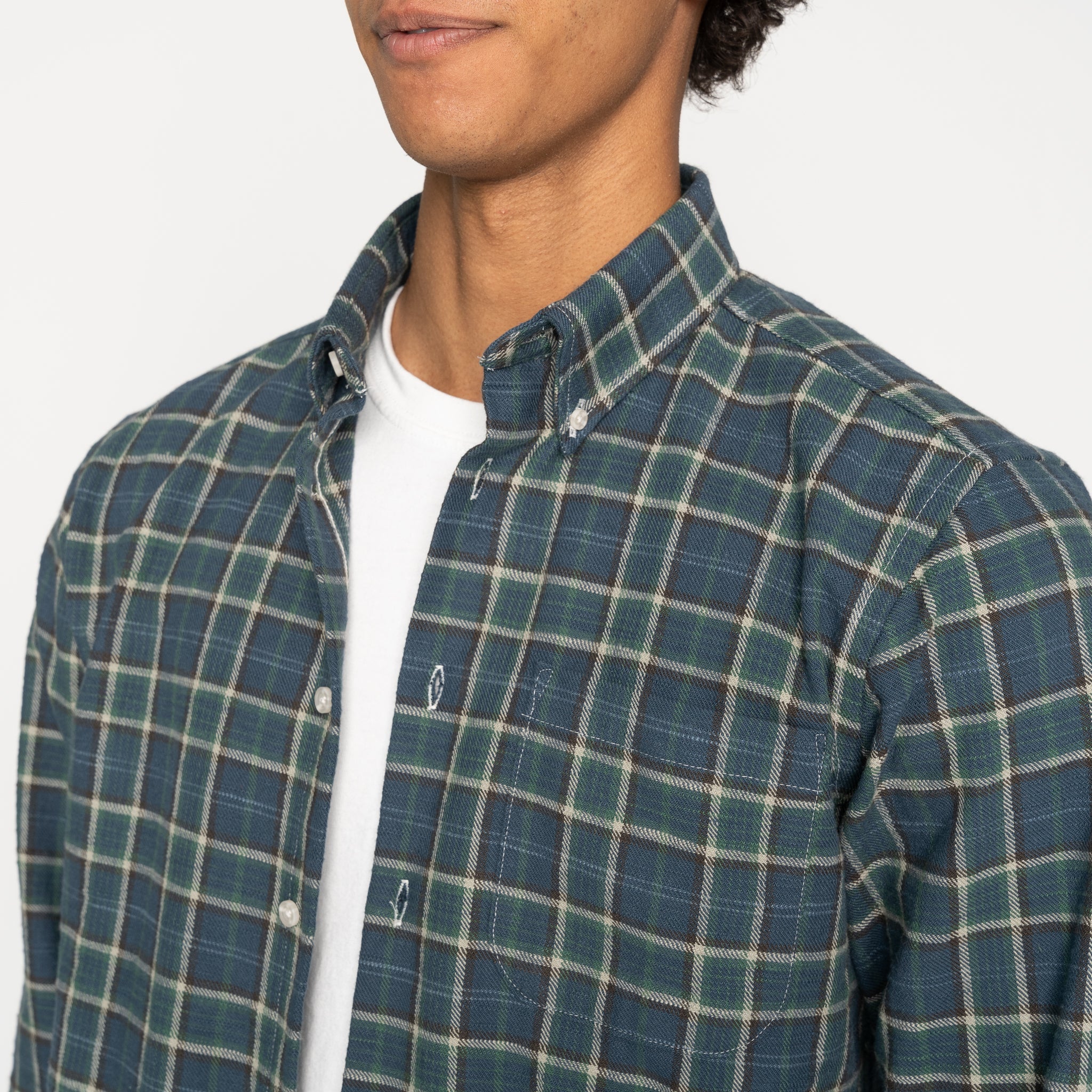 Easy Shirt - Big Slub Check Flannel - Navy + Green by Naked & Famous Denim