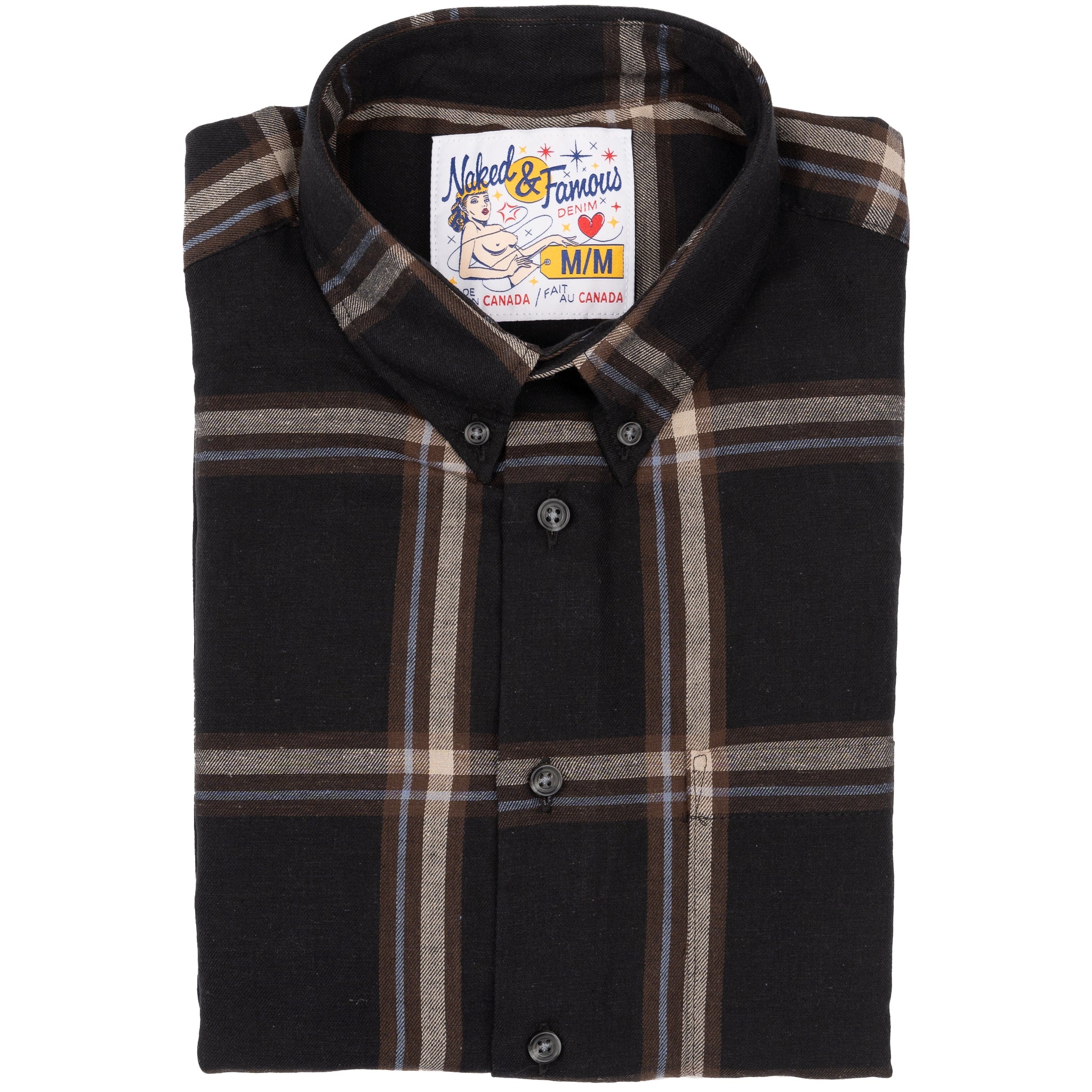 Easy Shirt - Hemp Blend Check - Black by Naked & Famous Denim