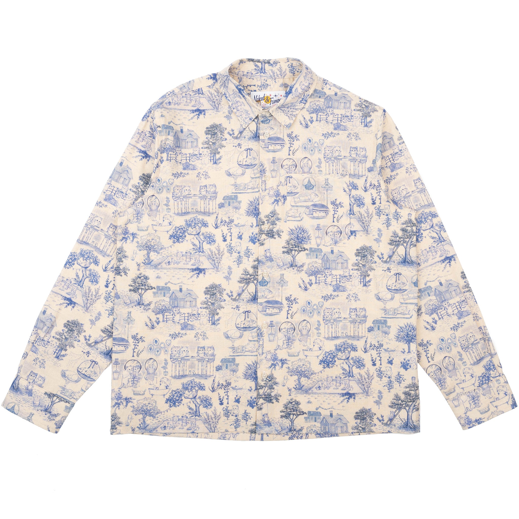 True Shirt - Linen Cats - Blue by Naked & Famous Denim