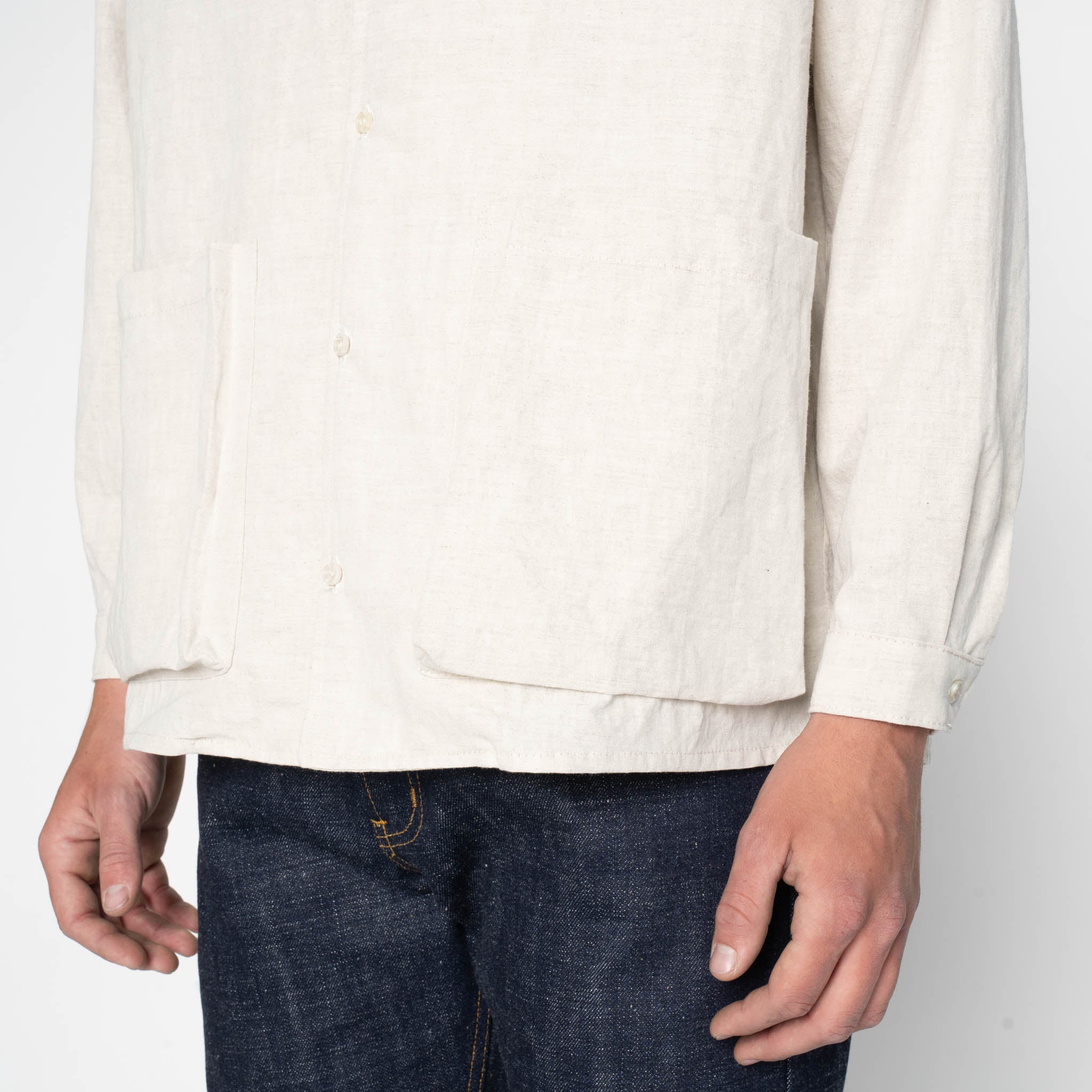 Wise Guy Jacket- Linen Blend Denim - Ecru by Naked & Famous Denim