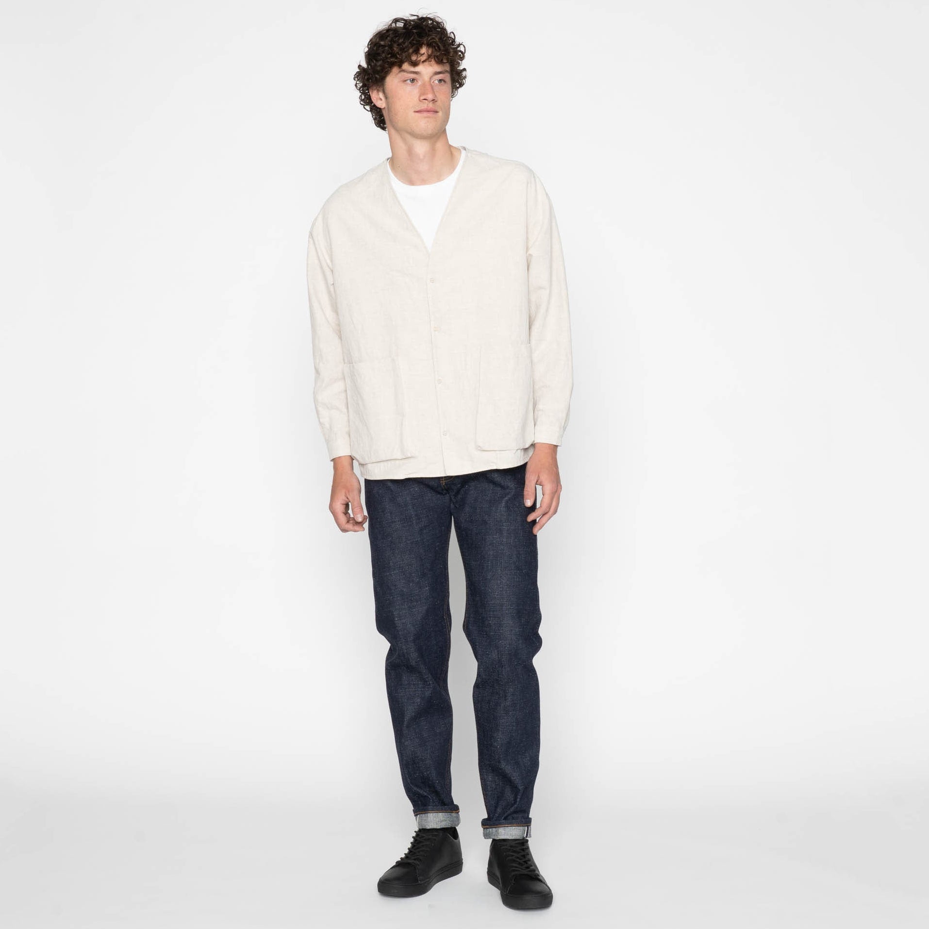 Wise Guy Jacket- Linen Blend Denim - Ecru by Naked & Famous Denim