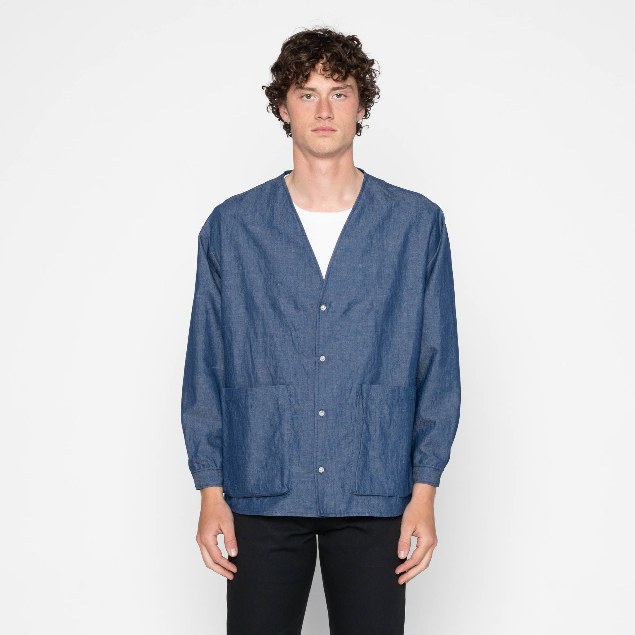 Wise Guy Jacket - Linen Blend Denim - Indigo by Naked & Famous Denim