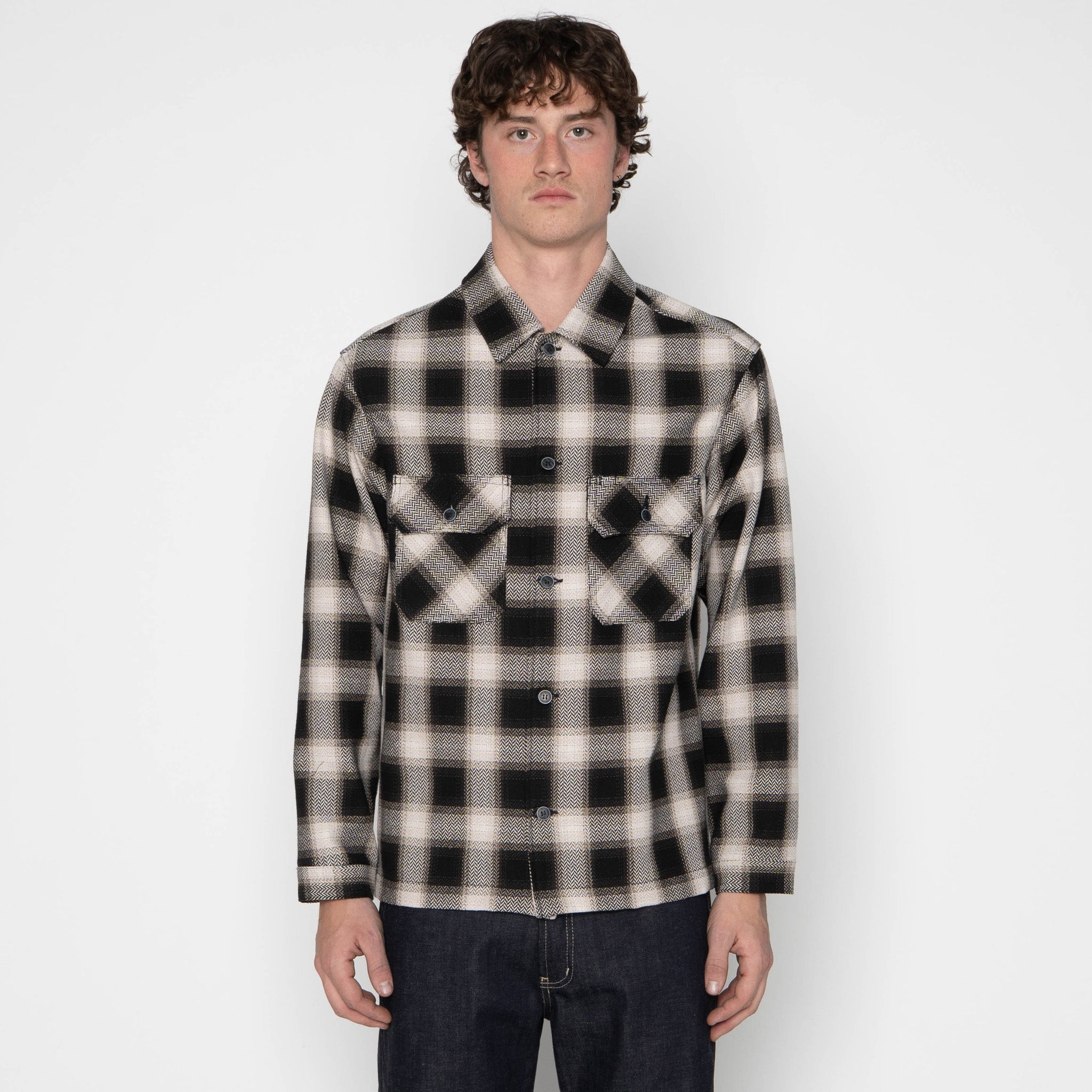 Work Shirt - Trippy Ombre Plaid - Ivory by Naked & Famous Denim