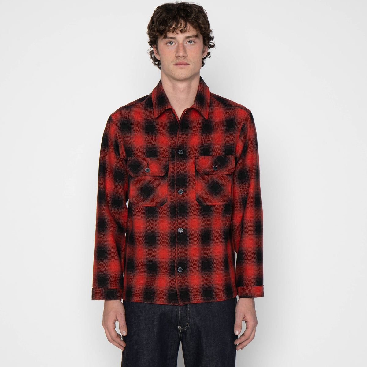 Work Shirt - Trippy Ombre Plaid - Red by Naked & Famous Denim