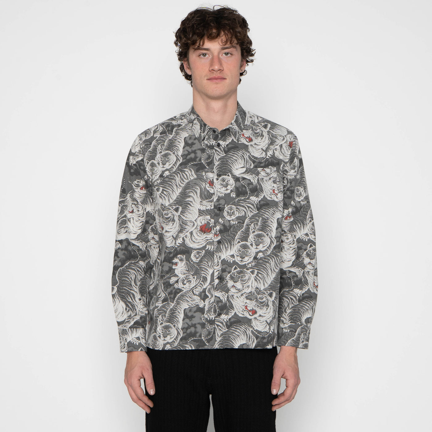 True Shirt - Japanese Tigers Sumi - Charcoal by Naked & Famous Denim