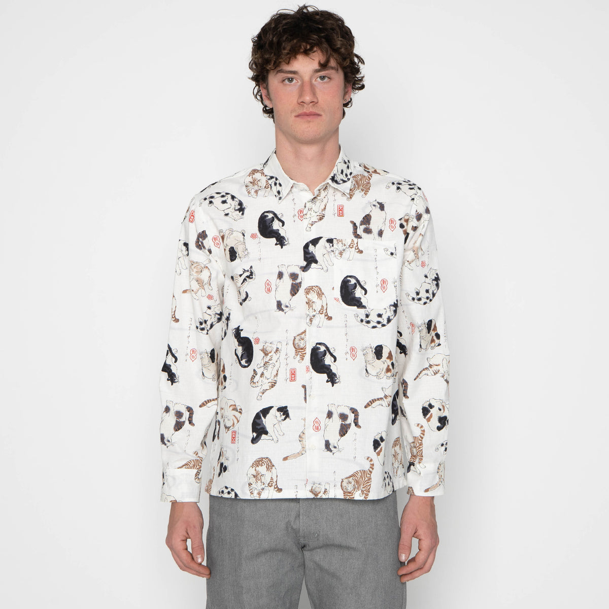 True Shirt - Japanese Neko Cats - Bone by Naked & Famous Denim