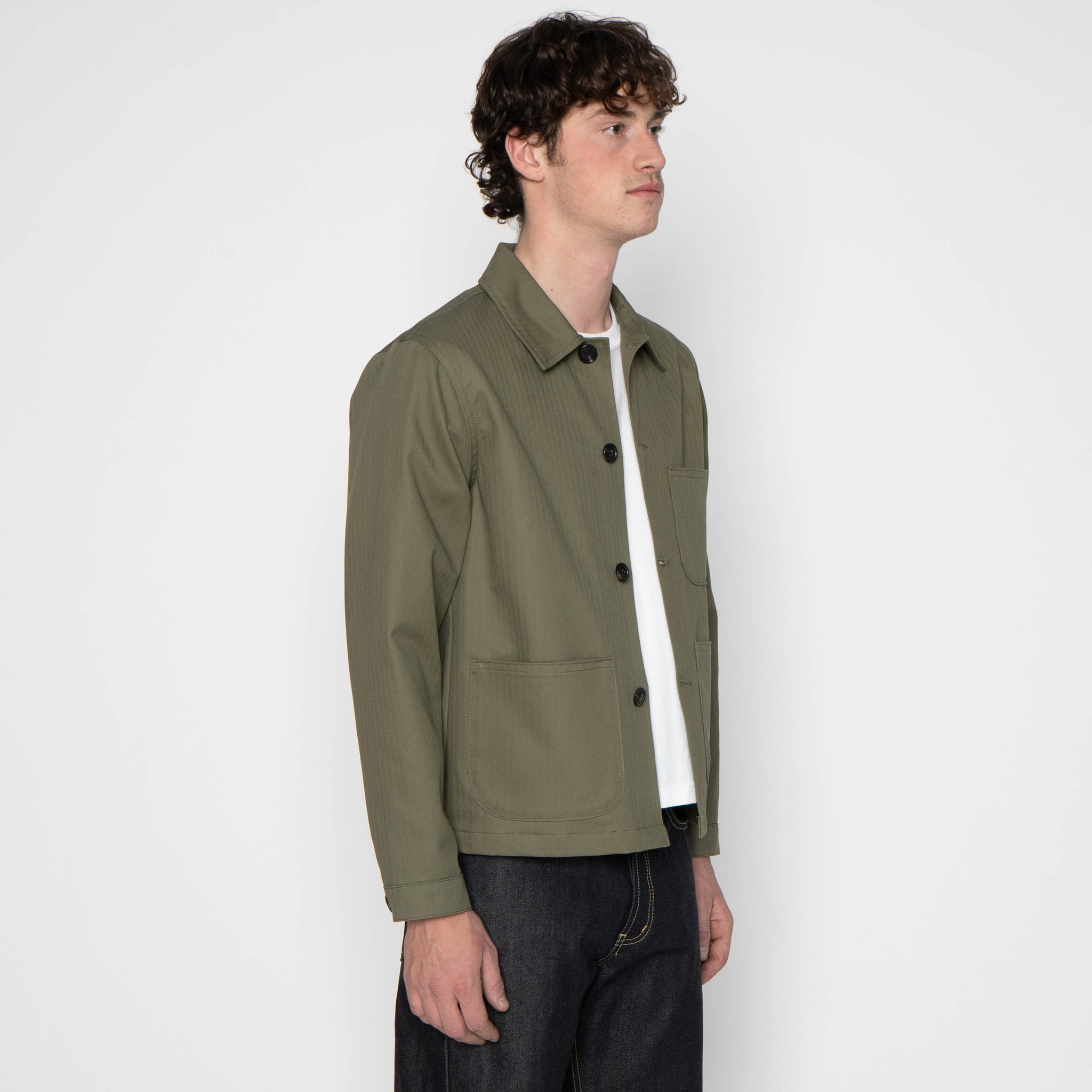 Utility Jacket - 1940s Military Organic Herringbone - Army Green by Naked & Famous Denim