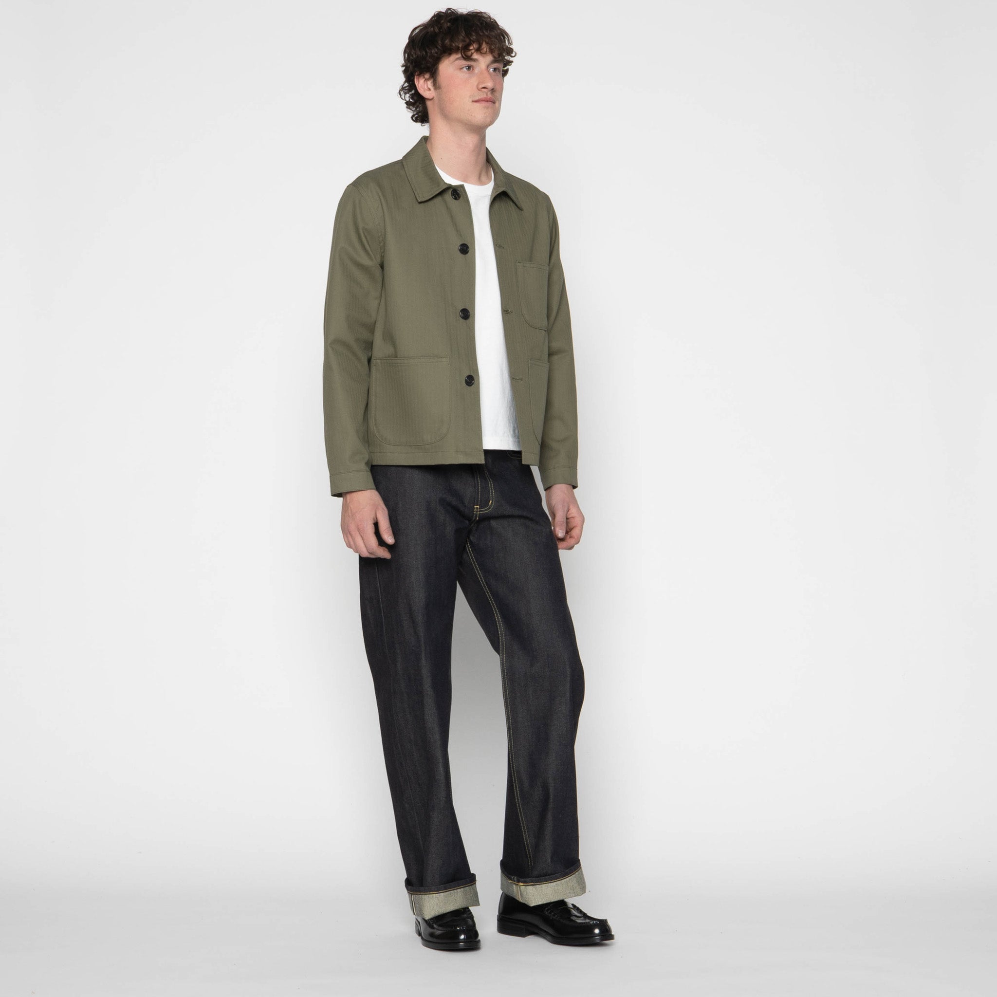 Utility Jacket - 1940s Military Organic Herringbone - Army Green by Naked & Famous Denim