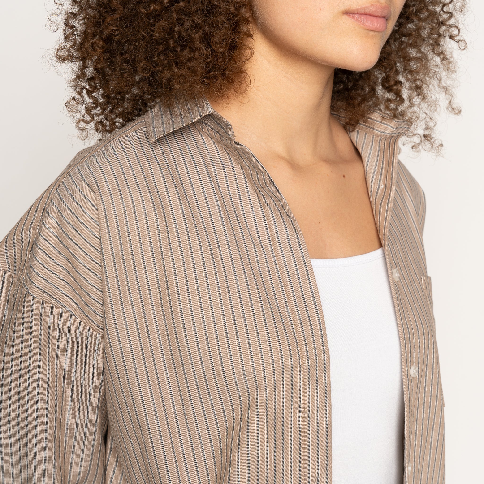 Roomy Shirt - Soft Finish Classic Stripe - Taupe by Naked & Famous Denim