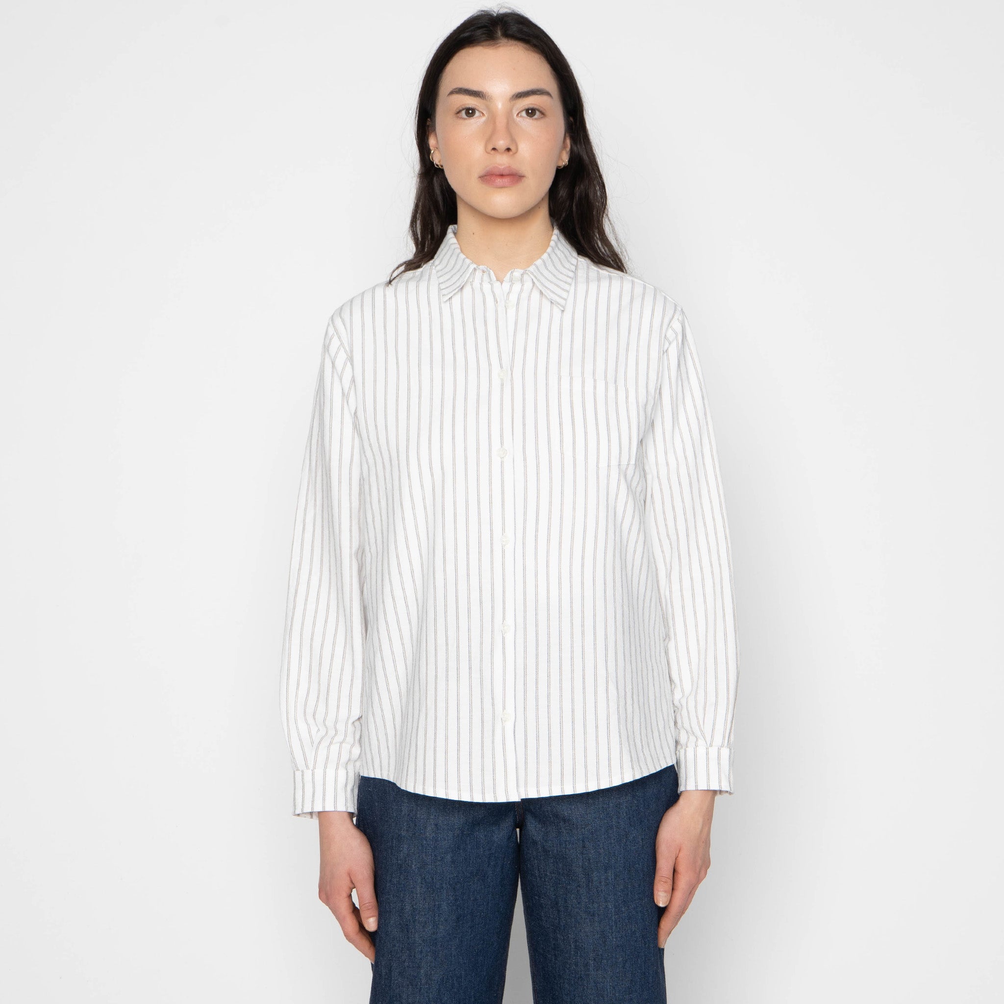Judy Shirt - Cotton Yarn Dyed Oxford - Stripe - White by Naked & Famous Denim