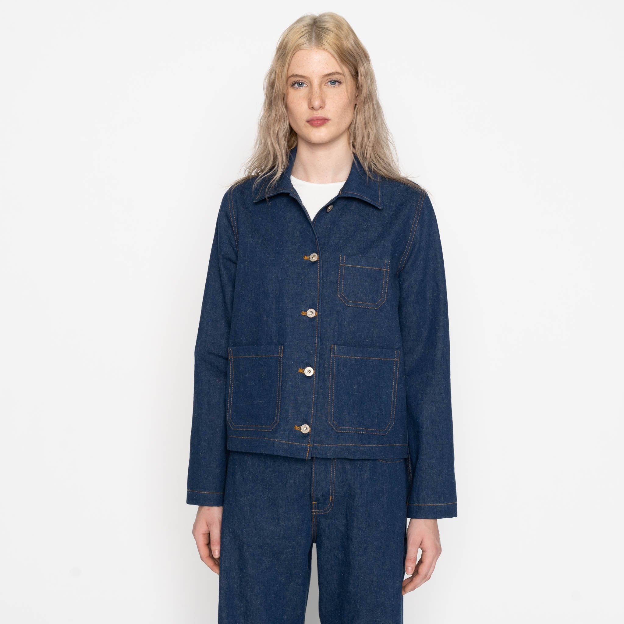 Gracie Jacket - 2x1 Dungaree Nep Denim - Mid Indigo by Naked & Famous Denim