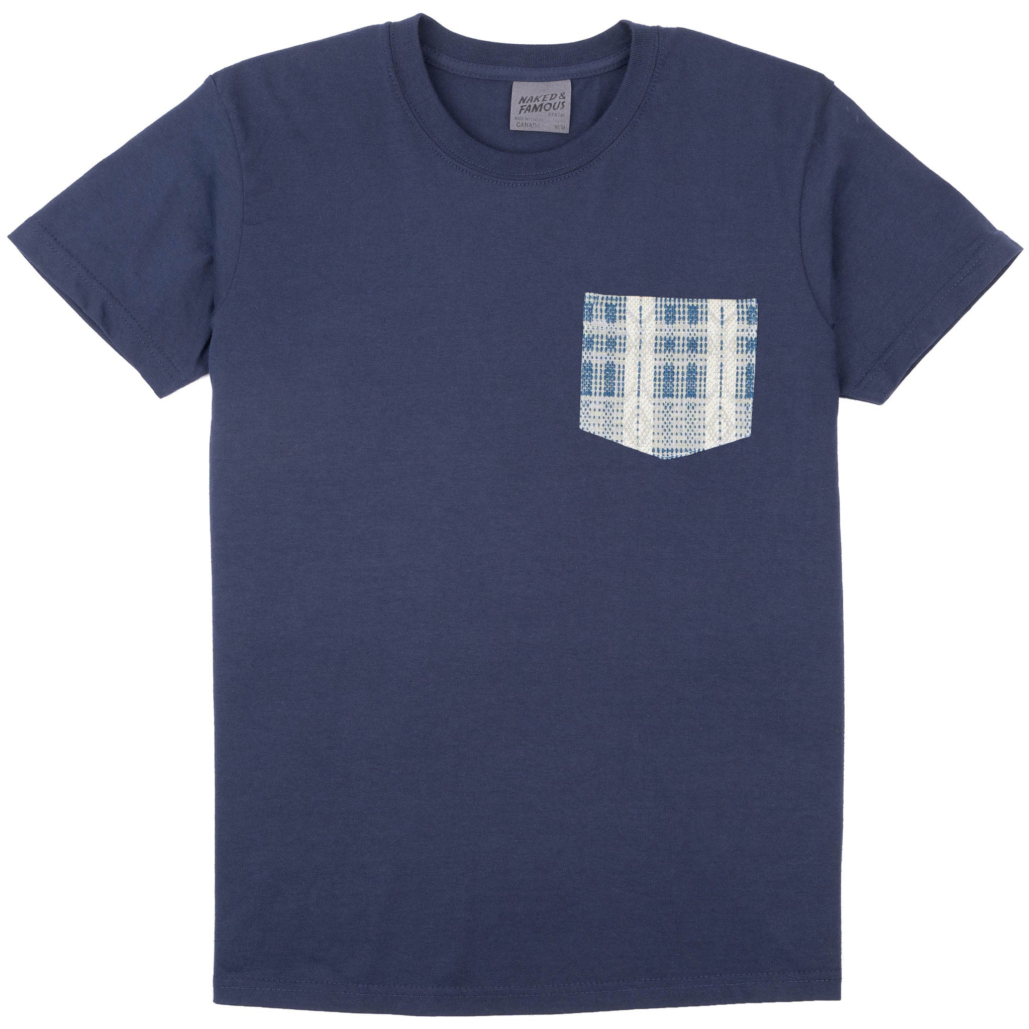 Pocket Tee - Navy - Sashiko Weave - White / Indigo by Naked & Famous Denim